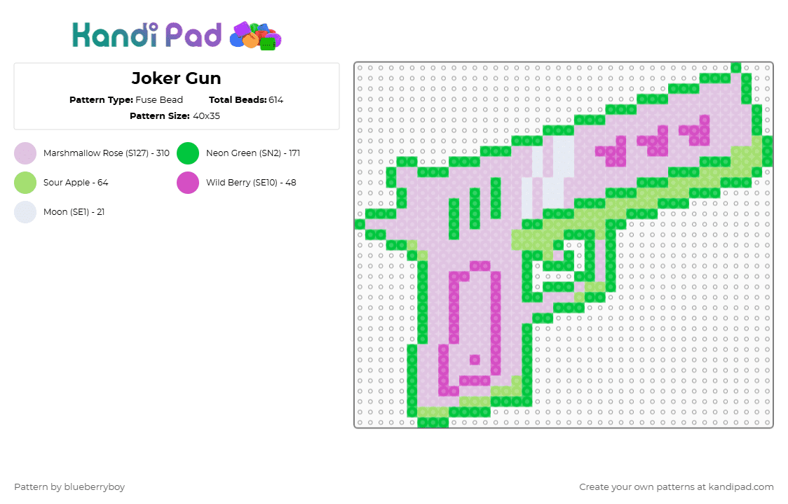 Joker Gun - Fuse Bead Pattern by blueberryboy on Kandi Pad - green,pink