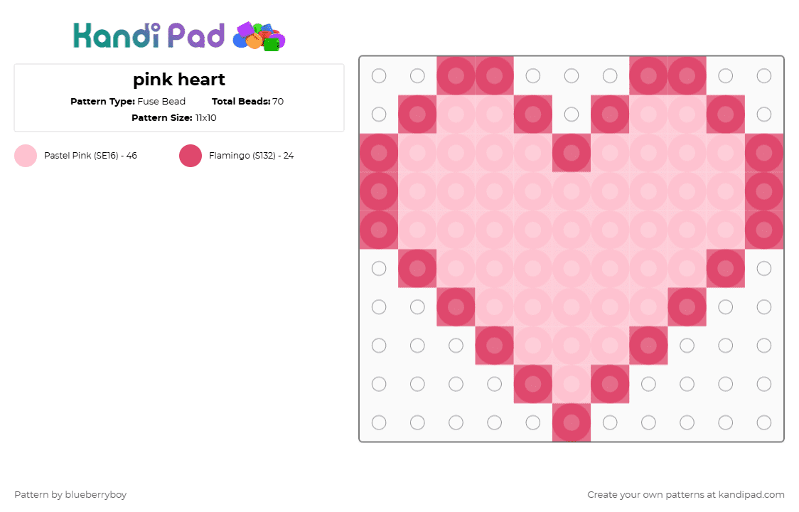 pink heart - Fuse Bead Pattern by blueberryboy on Kandi Pad - red,pink
