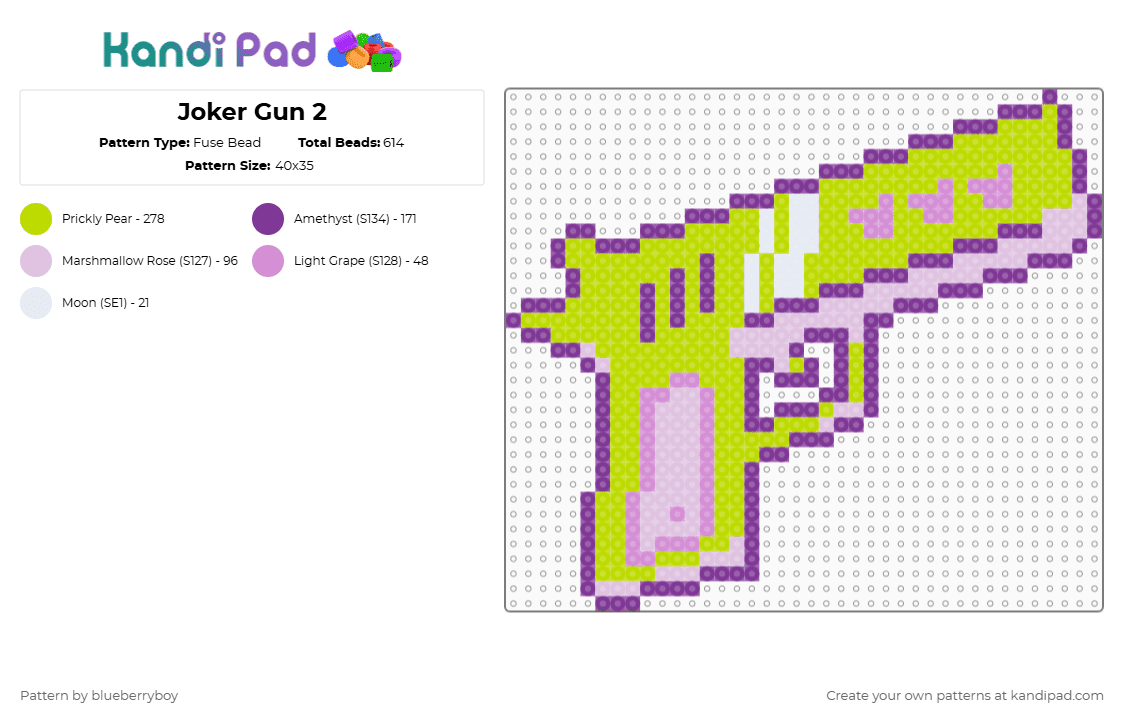 Joker Gun 2 - Fuse Bead Pattern by blueberryboy on Kandi Pad - pink,green