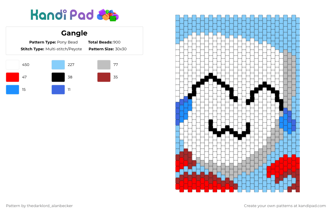 Gangle - Pony Bead Pattern by thedarklord_alanbecker on Kandi Pad - white,light blue