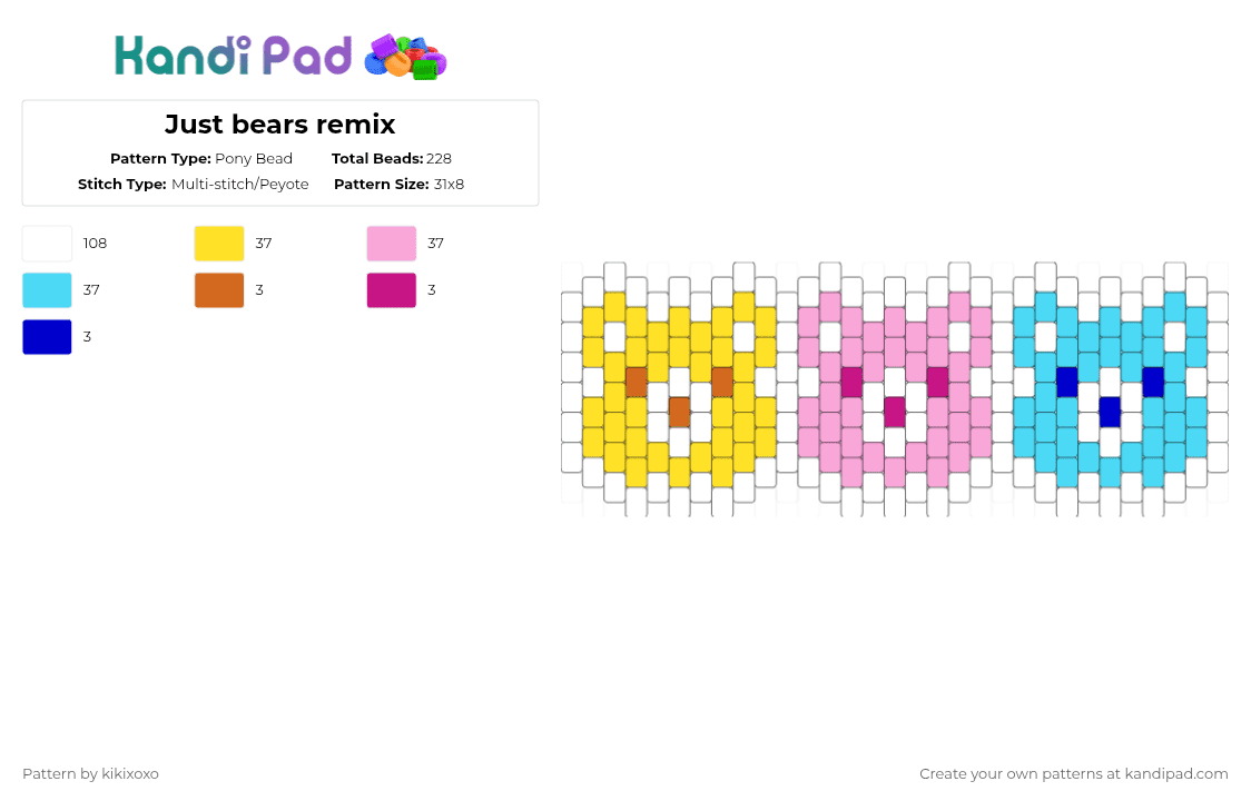 Just bears remix - Pony Bead Pattern by kikixoxo on Kandi Pad - care bears,white,yellow,pink,light blue