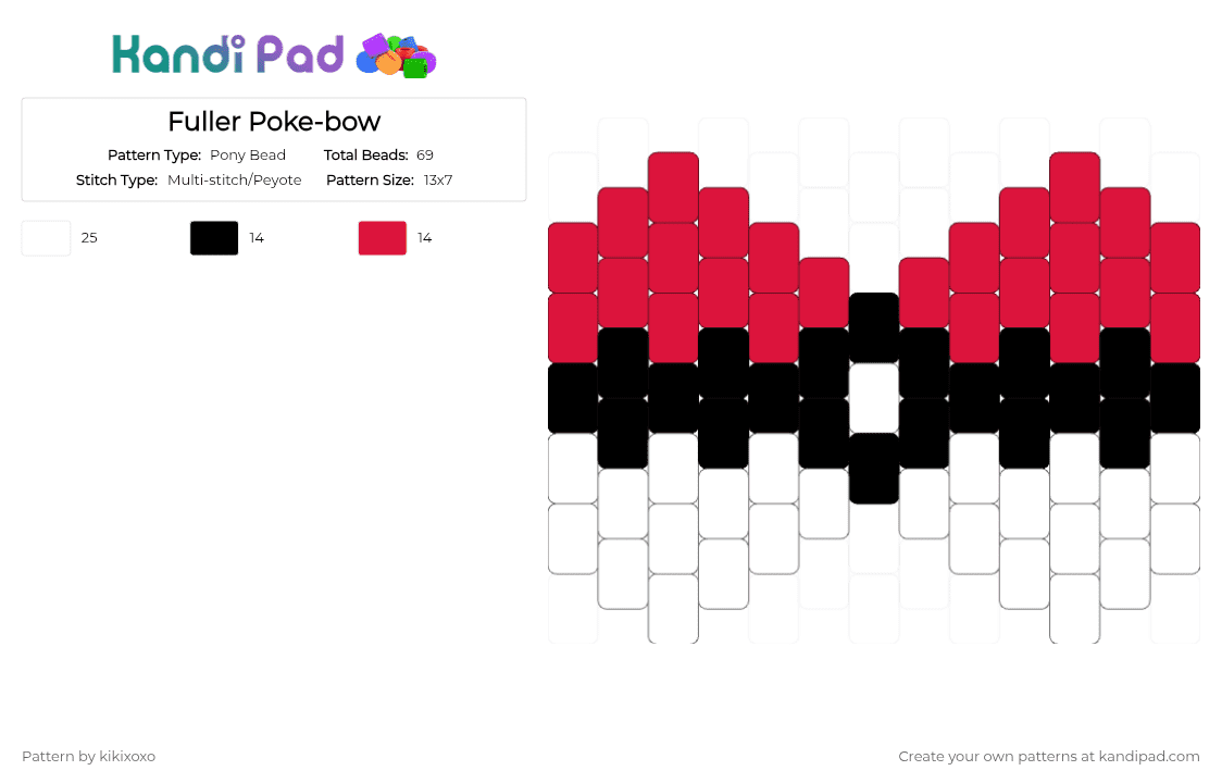 Fuller Poke-bow - Pony Bead Pattern by kikixoxo on Kandi Pad - white,red