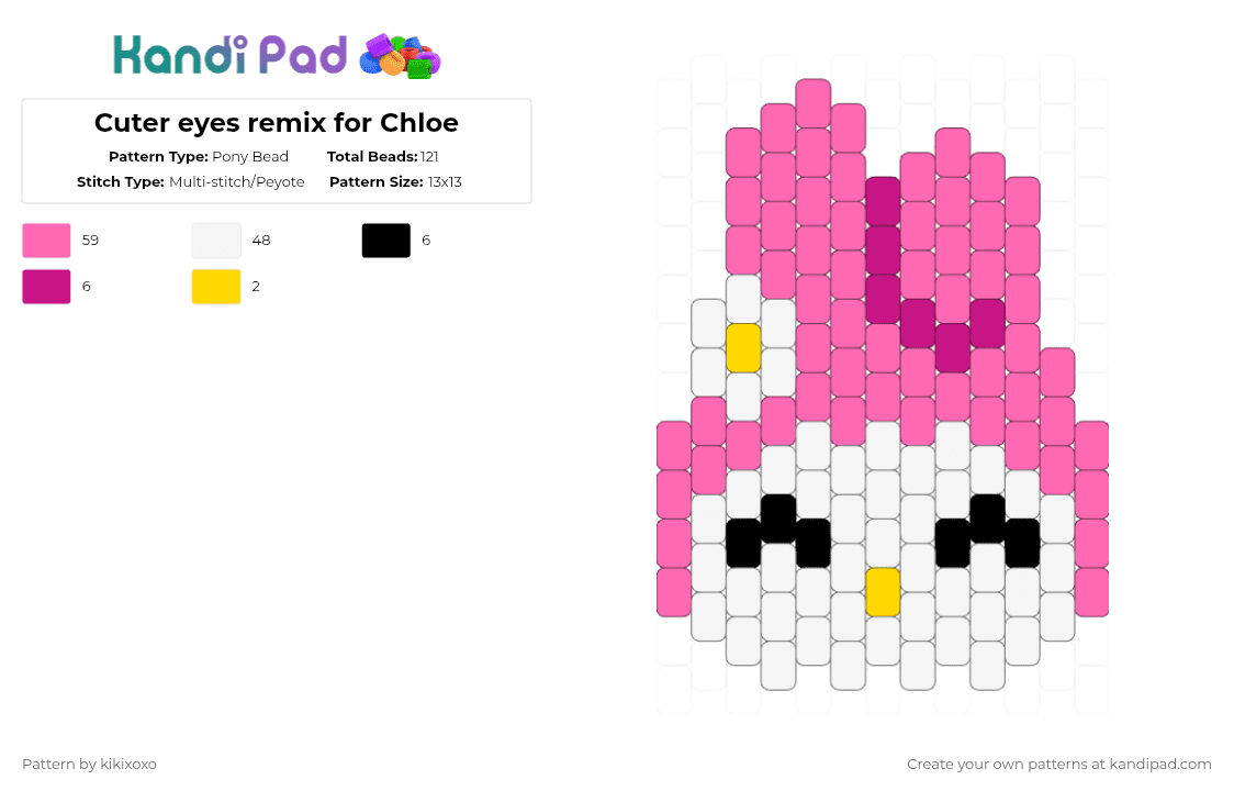 Cuter eyes remix for Chloe - Pony Bead Pattern by kikixoxo on Kandi Pad - pink
