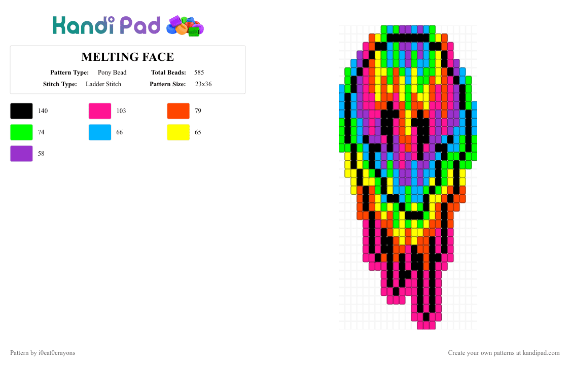 MELTING FACE - Pony Bead Pattern by i0eat0crayons on Kandi Pad - green, pink, red