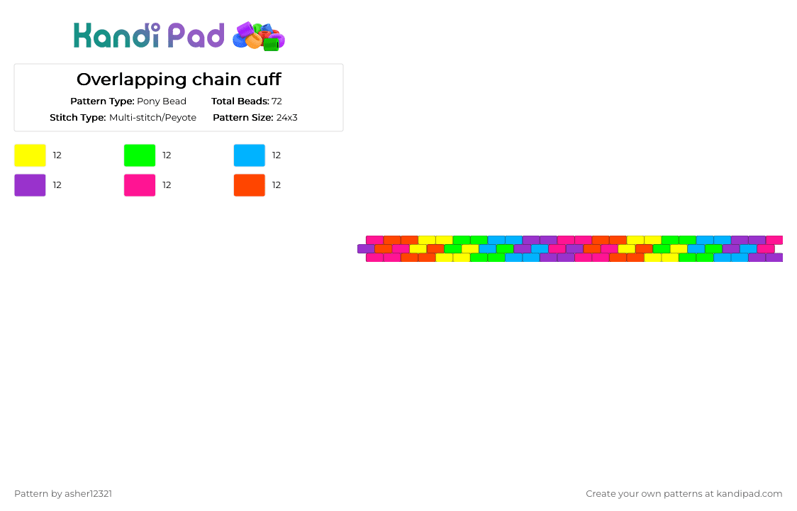 Overlapping chain cuff - Pony Bead Pattern by i0eat0crayons on Kandi Pad - green,purple,red,colorful