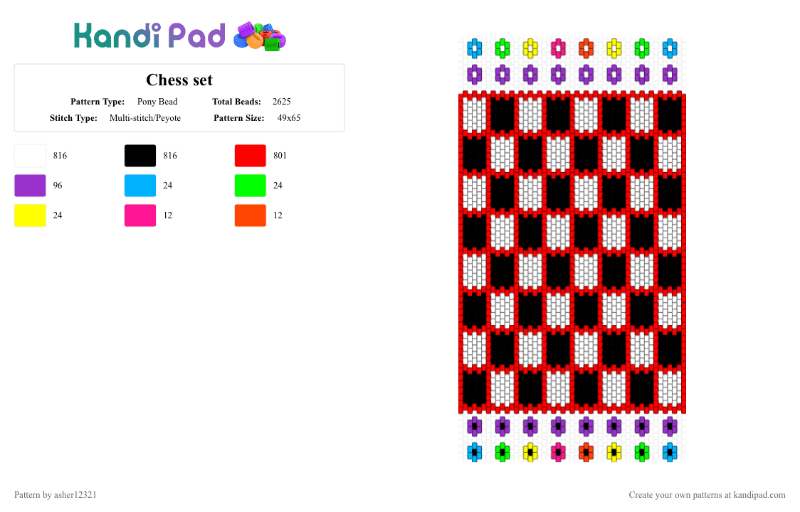 Chess set - Pony Bead Pattern by i0eat0crayons on Kandi Pad - red, white