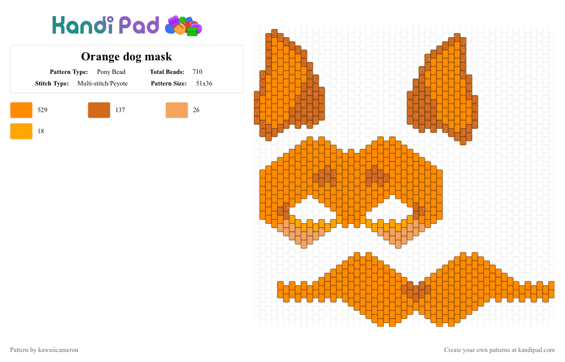 Orange dog mask - Pony Bead Pattern by kawaiicameron on Kandi Pad - orange