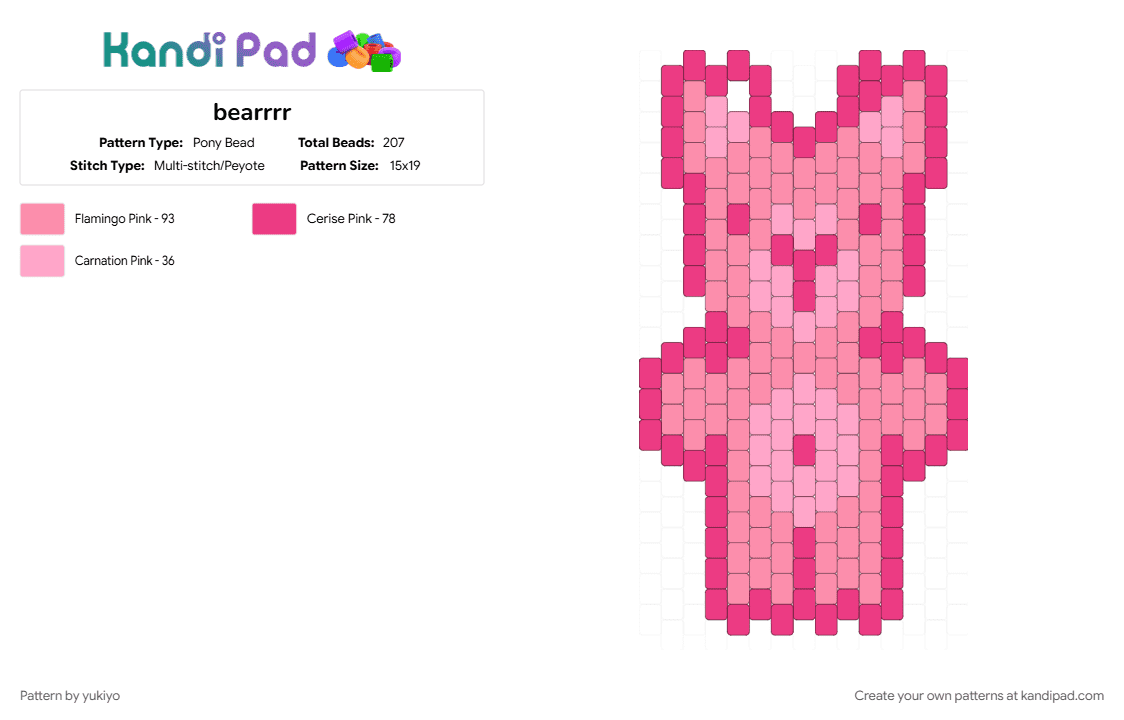 bearrrr - Pony Bead Pattern by yukiyo on Kandi Pad - pink