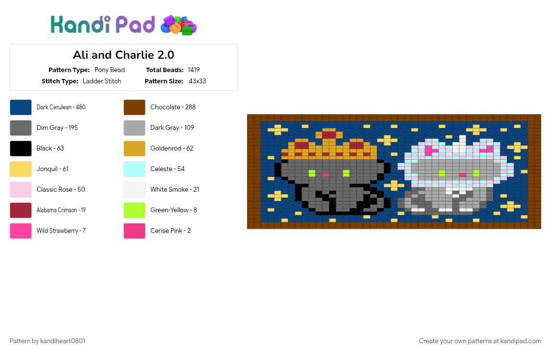 Ali and Charlie 2.0 - Pony Bead Pattern by kandiheart0801 on Kandi Pad - blue, brown, gray
