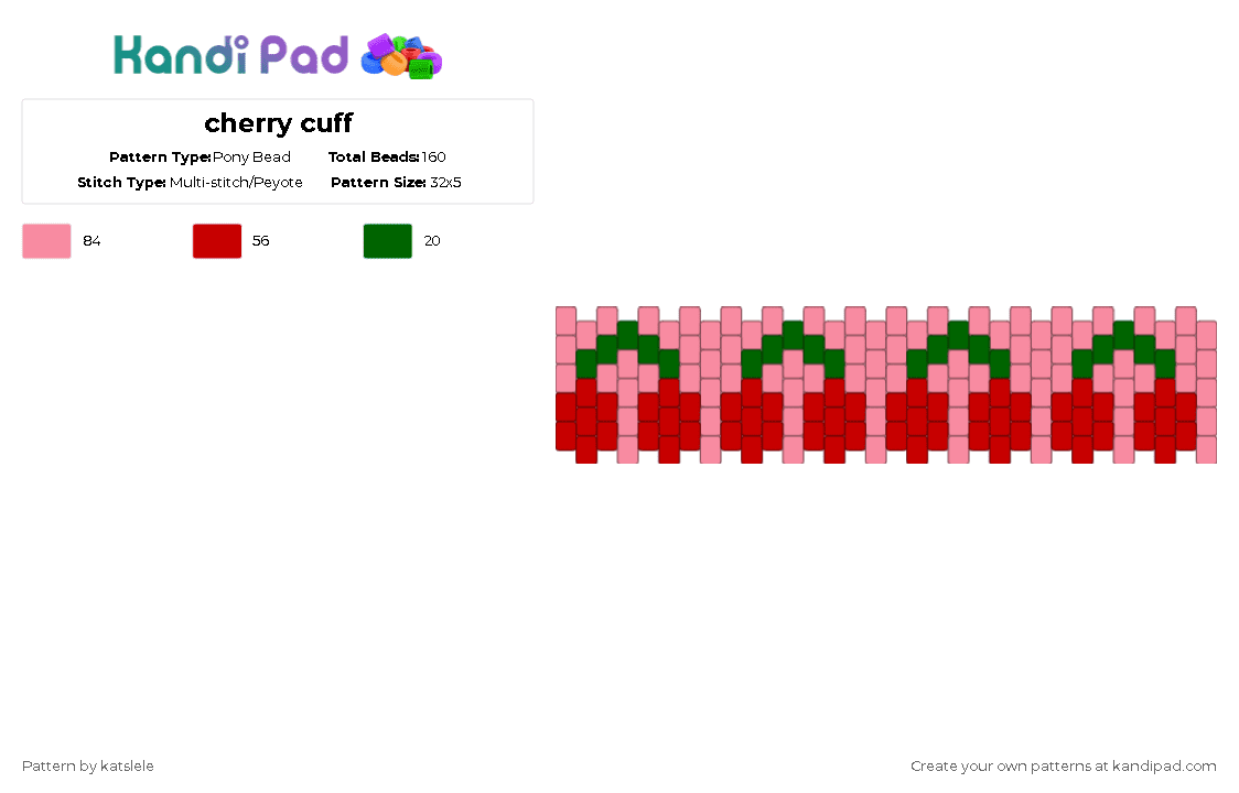 cherry cuff - Pony Bead Pattern by katslele on Kandi Pad - pink,red