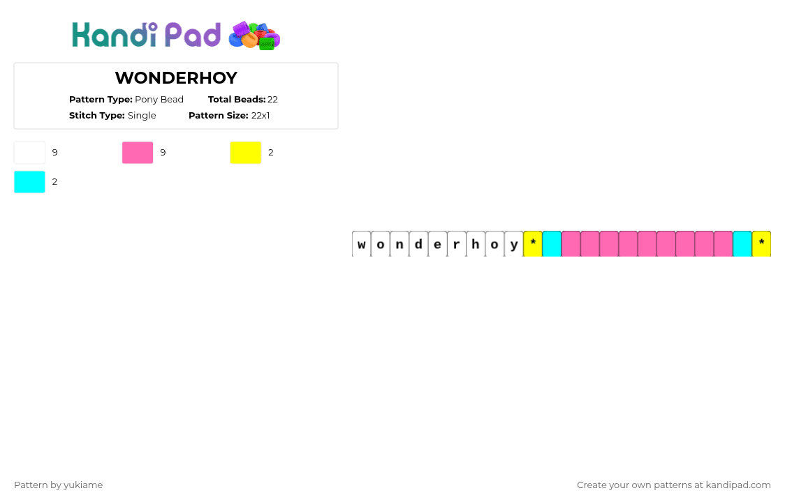 WONDERHOY - Pony Bead Pattern by ev1lf00deater-ban1cac0nch1ta on Kandi Pad - pink