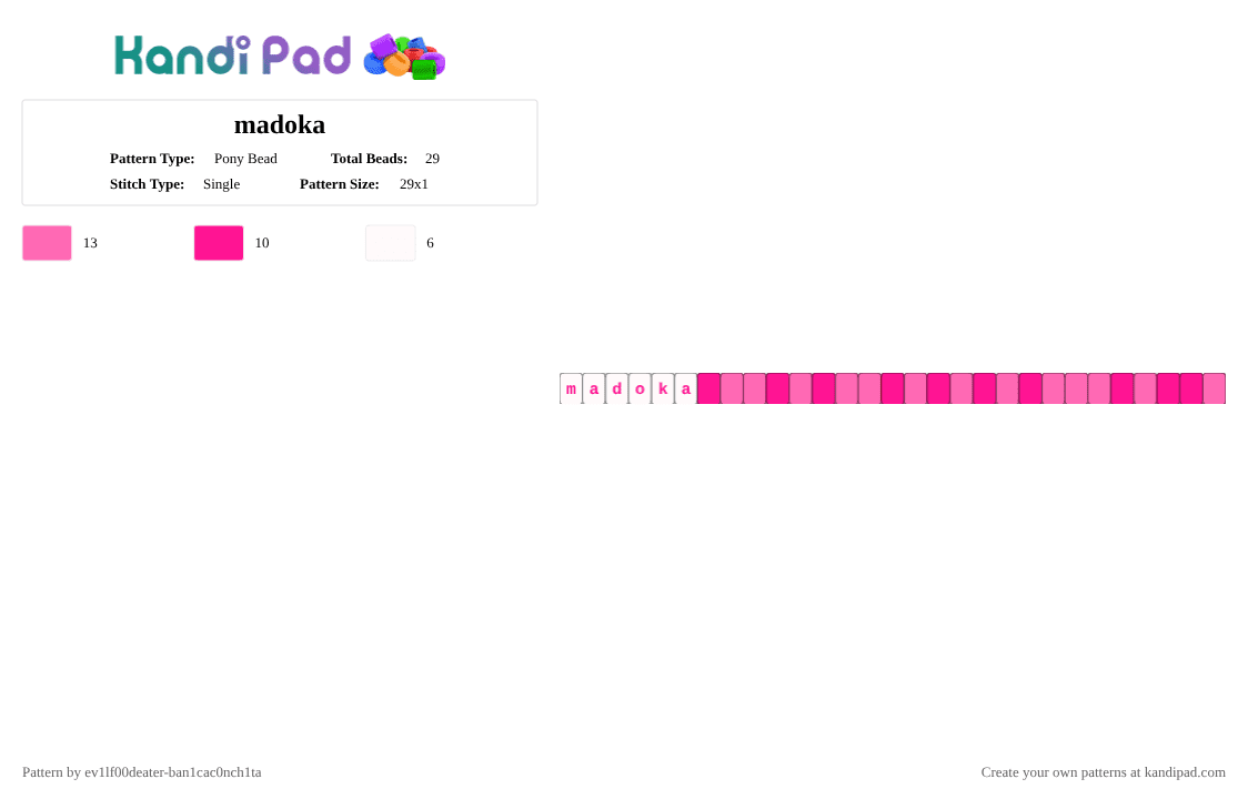madoka - Pony Bead Pattern by ev1lf00deater-ban1cac0nch1ta on Kandi Pad - pink,madoka,magical girl