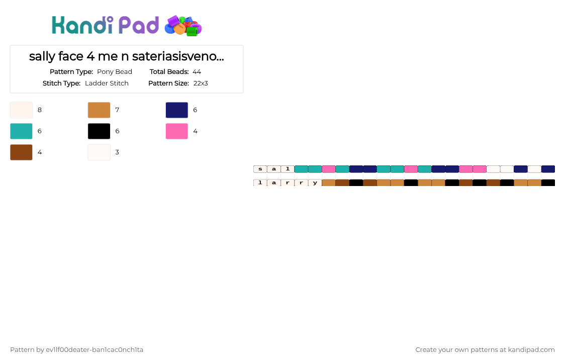 sally face 4 me n sateriasisvenomania - Pony Bead Pattern by ev1lf00deater-ban1cac0nch1ta on Kandi Pad - purple,teal,orange