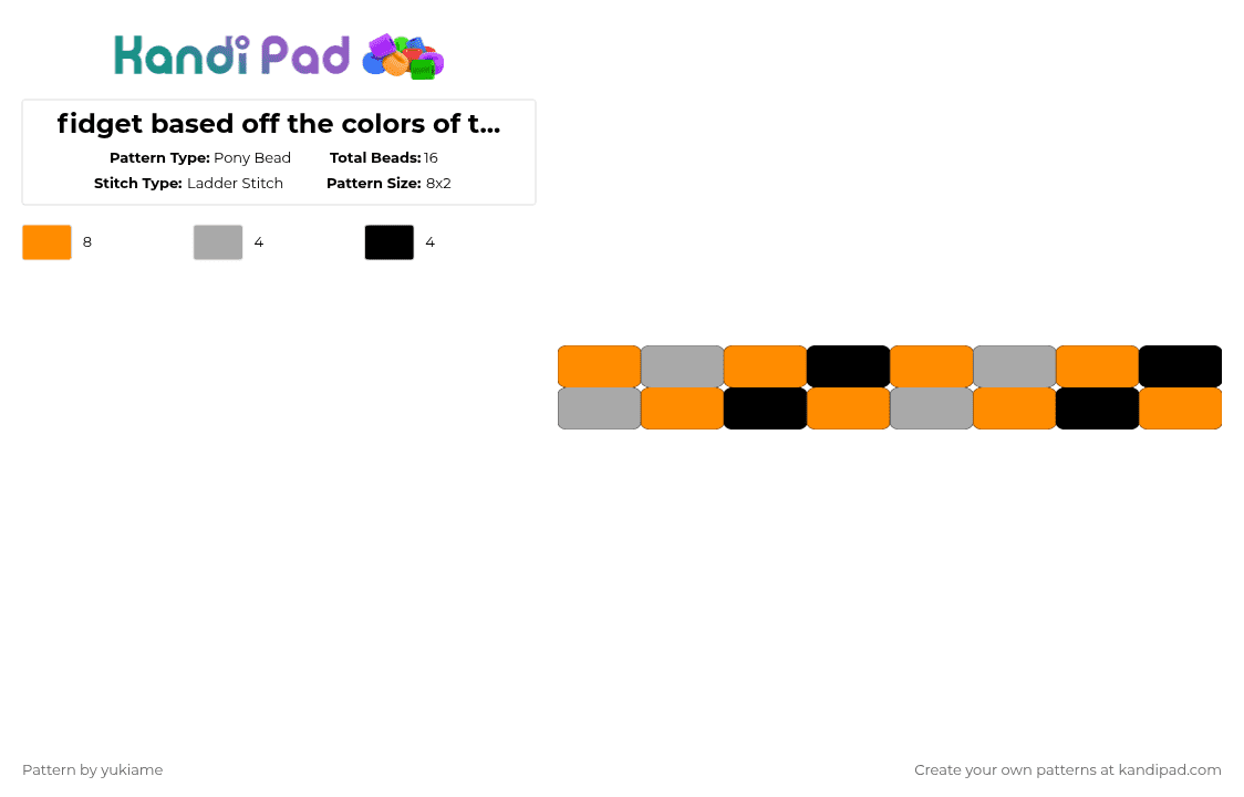 fidget based off the colors of the oklahoma warriors hockey team - Pony Bead Pattern by ev1lf00deater-ban1cac0nch1ta on Kandi Pad - orange,beige