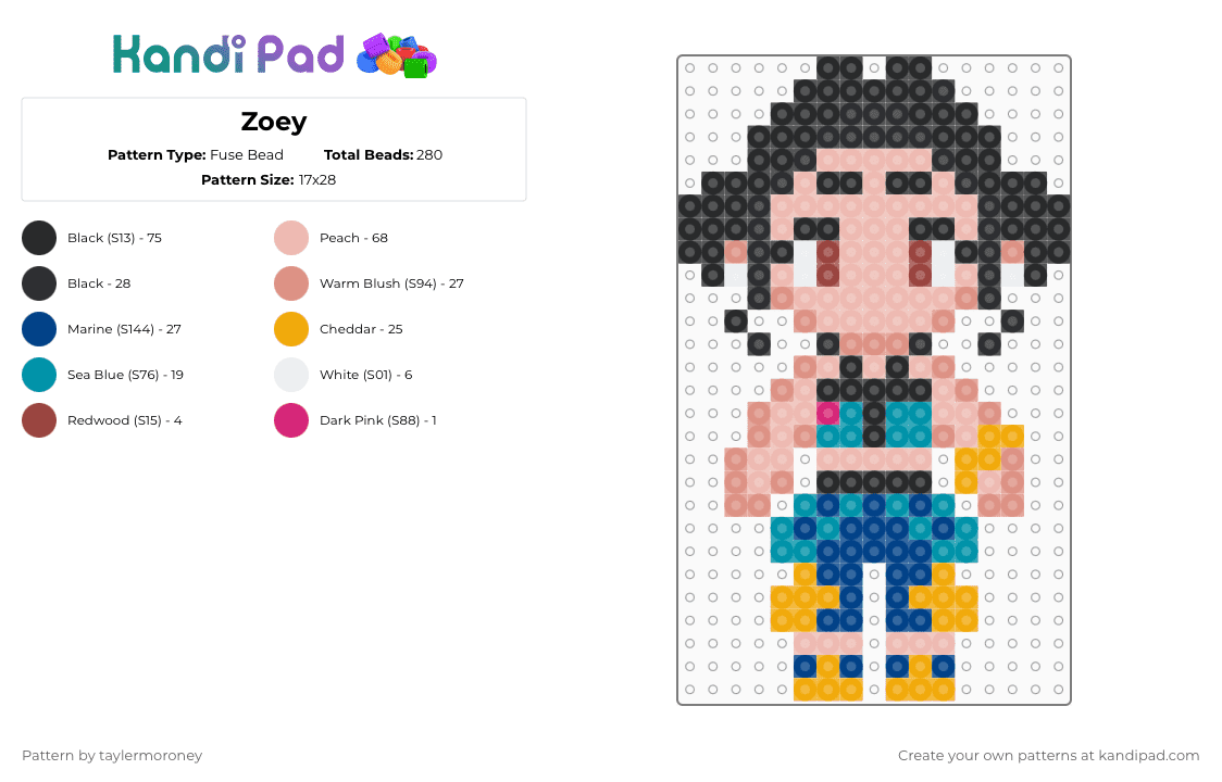 Zoey - Fuse Bead Pattern by taylermoroney on Kandi Pad - beige,blue