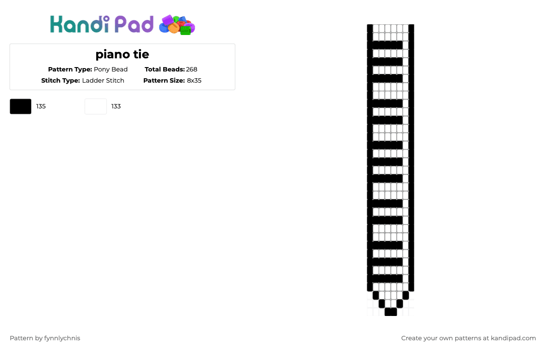 piano tie - Pony Bead Pattern by fynnlychnis on Kandi Pad - black,white