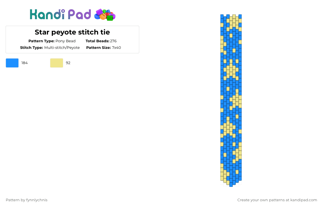 Star peyote stitch tie - Pony Bead Pattern by fynnlychnis on Kandi Pad - light blue,yellow