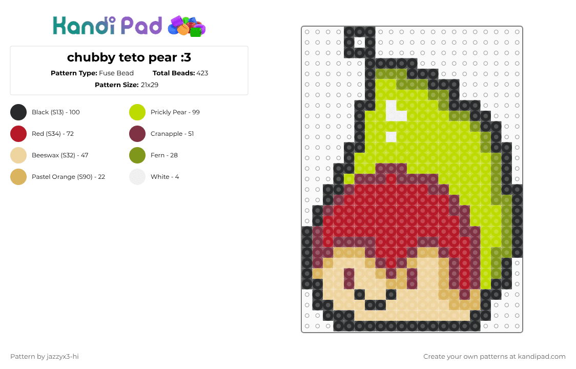 chubby teto pear :3 - Fuse Bead Pattern by jazzyx3-hi on Kandi Pad - brown,red,green
