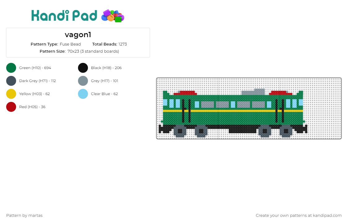 vagon1 - Fuse Bead Pattern by martas on Kandi Pad - train,locomotive,transportation,automobile,green