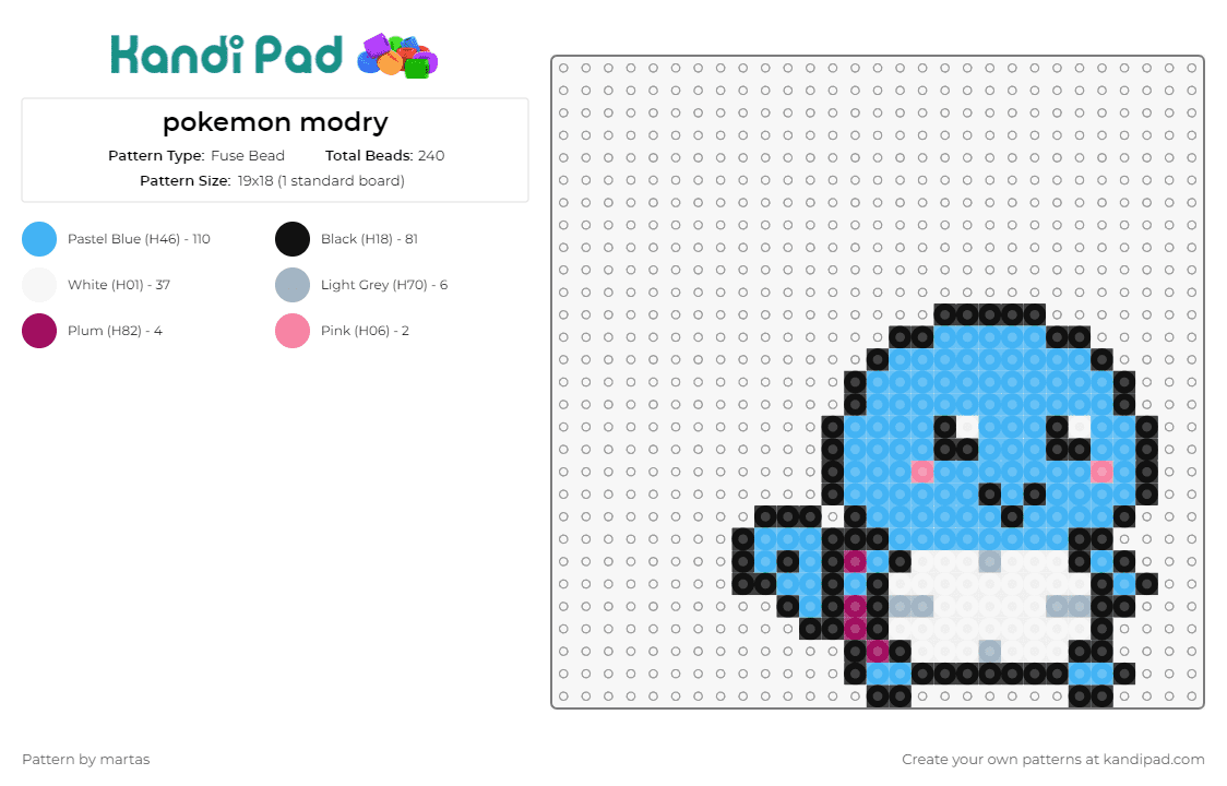 pokemon modry - Fuse Bead Pattern by martas on Kandi Pad - squirtle,pokemon,gaming,character,anime,creature,water-type,nostalgia,blue