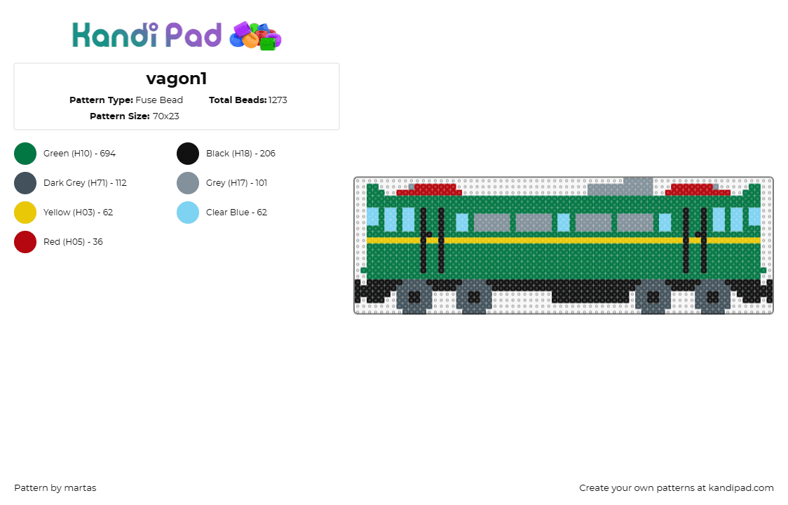 vagon1 - Fuse Bead Pattern by martas on Kandi Pad - train,locomotive,transportation,automobile,green