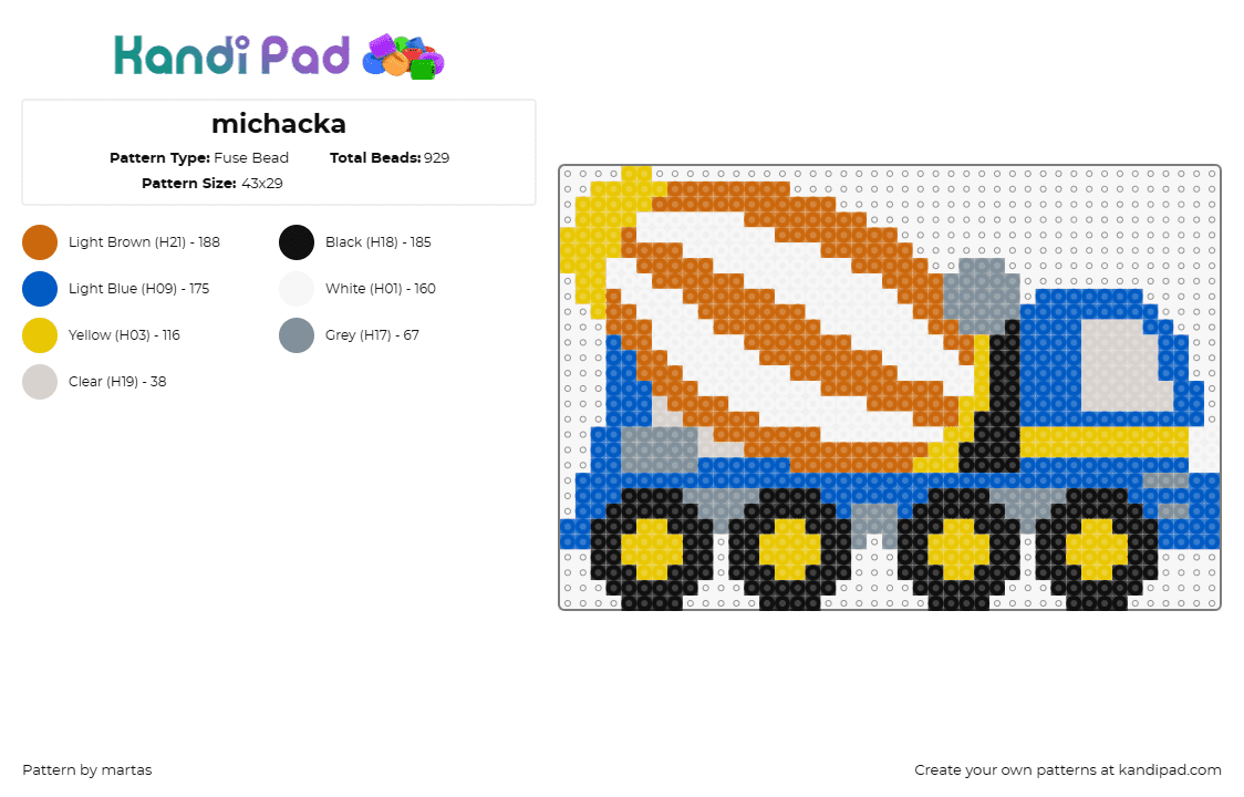 michacka - Fuse Bead Pattern by martas on Kandi Pad - cement mixer,truck,vehicle,machine,construction,wheels,orange,blue