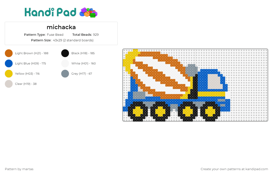 michacka - Fuse Bead Pattern by martas on Kandi Pad - cement mixer,truck,vehicle,machine,construction,wheels,orange,blue