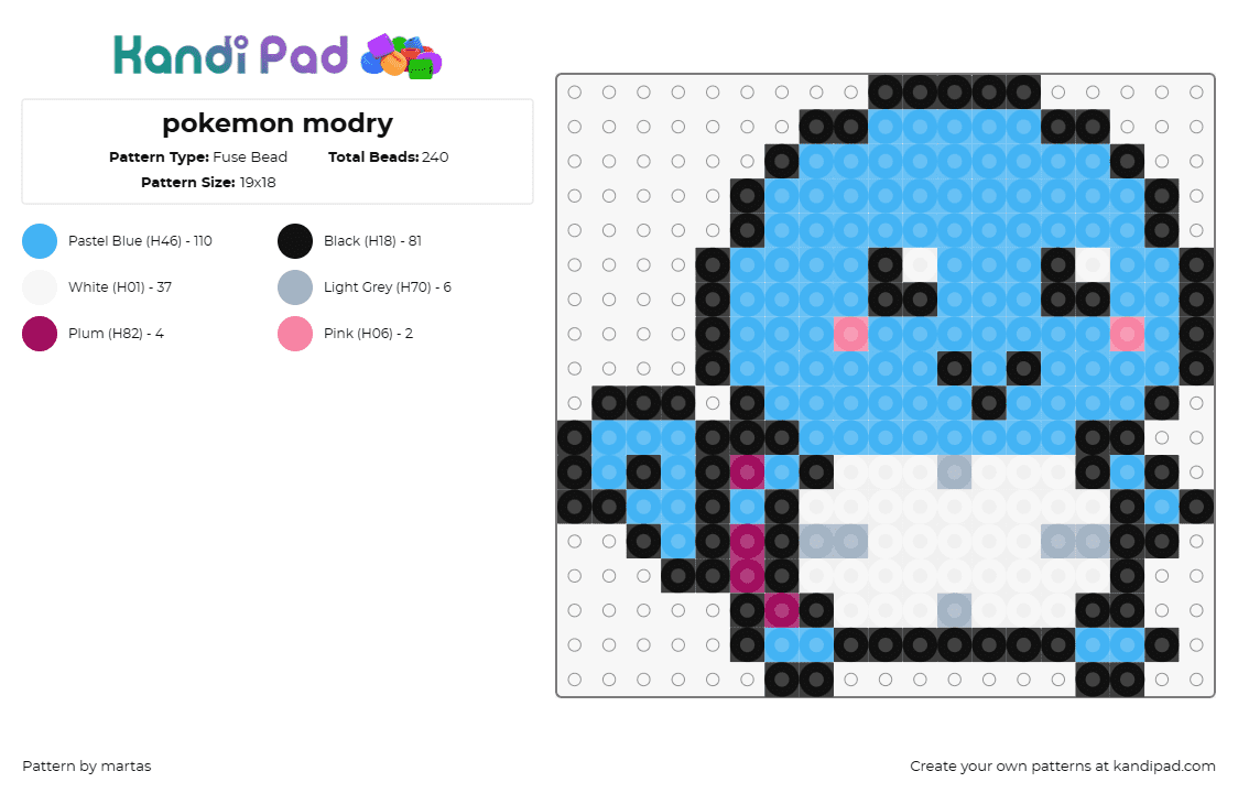 pokemon modry - Fuse Bead Pattern by martas on Kandi Pad - squirtle,pokemon,gaming,character,anime,creature,water-type,nostalgia,blue