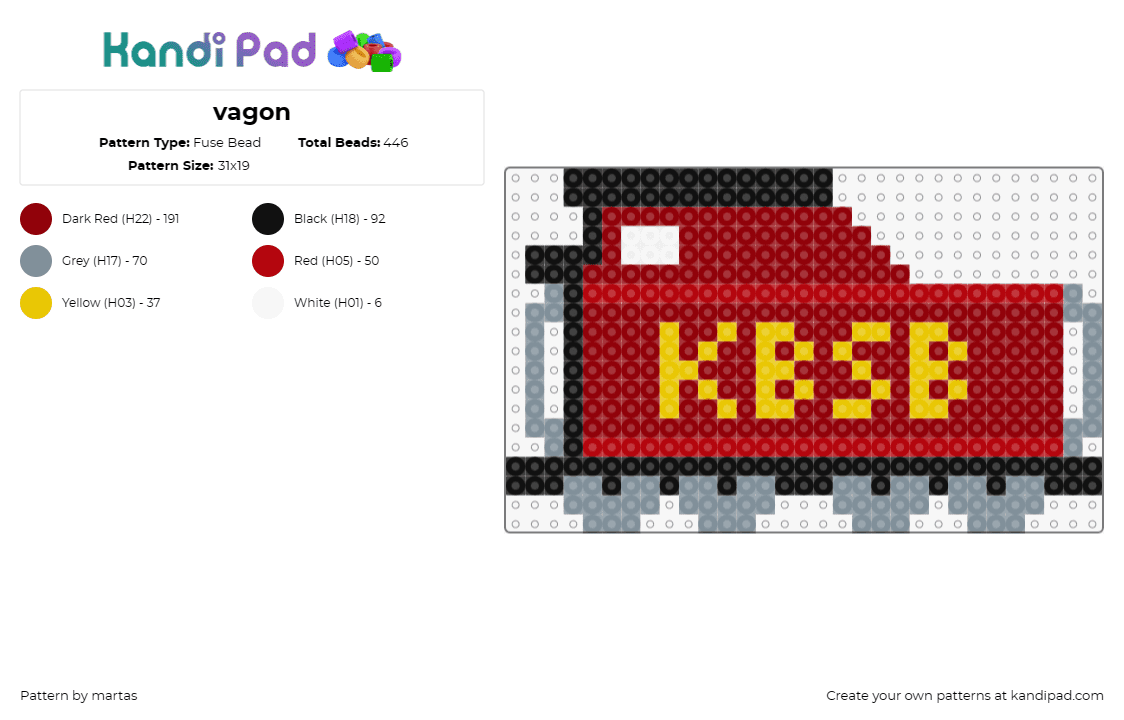 vagon - Fuse Bead Pattern by martas on Kandi Pad - train,locomotive,transportation,freight,red