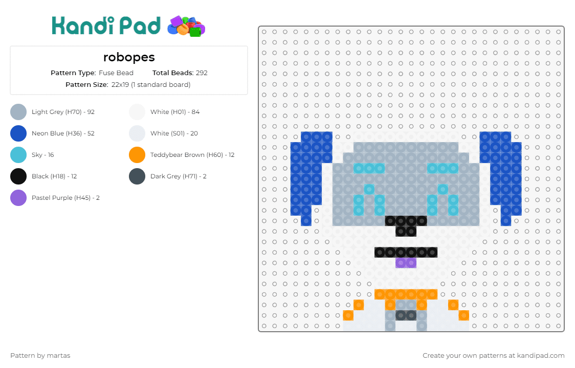 robopes - Fuse Bead Pattern by martas on Kandi Pad - robopes,robot,dog,pet,toy,white,companion,futuristic,mechanical,blue