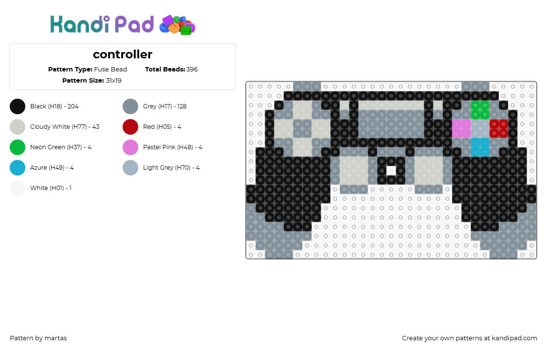 controller - Fuse Bead Pattern by martas on Kandi Pad - controller,playstation,video game,black,gray