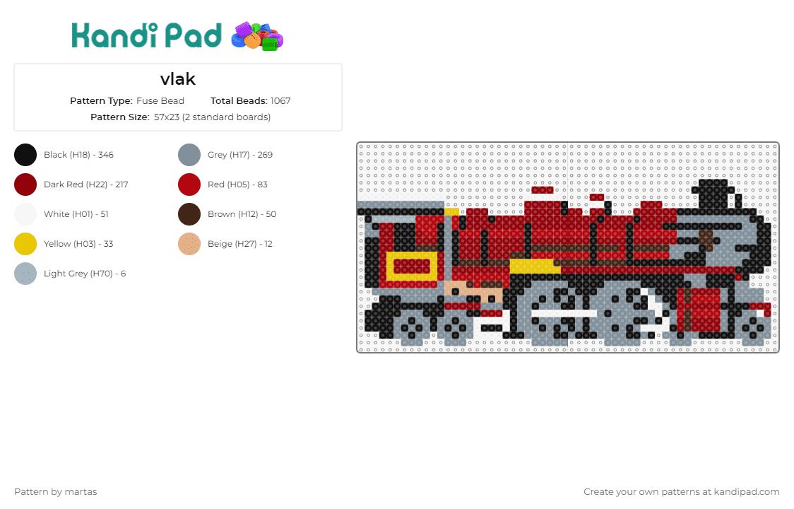 vlak - Fuse Bead Pattern by martas on Kandi Pad - train,railroad,steam engine,vehicle,transportation,vintage,nostalgia,romance,history,red