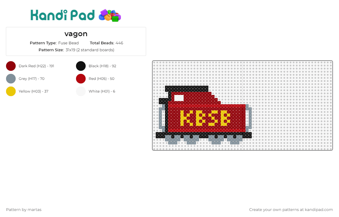 vagon - Fuse Bead Pattern by martas on Kandi Pad - train,locomotive,transportation,freight,red