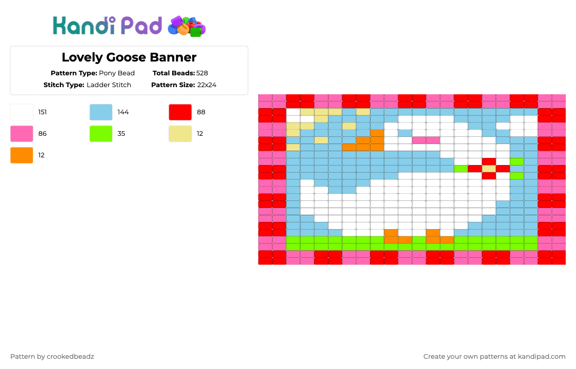 Lovely Goose Banner - Pony Bead Pattern by crookedbeadz on Kandi Pad - pink,red,light blue