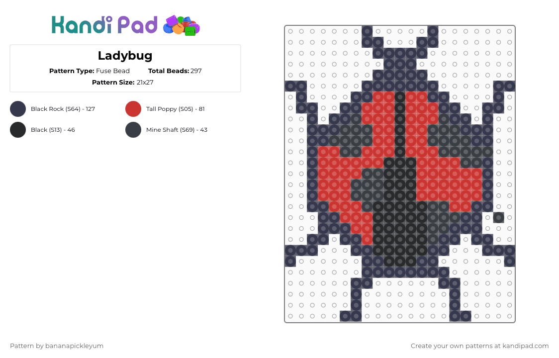 Ladybug Fuse Bead Pattern - Kandi Pad | Kandi Patterns, Fuse Bead ...