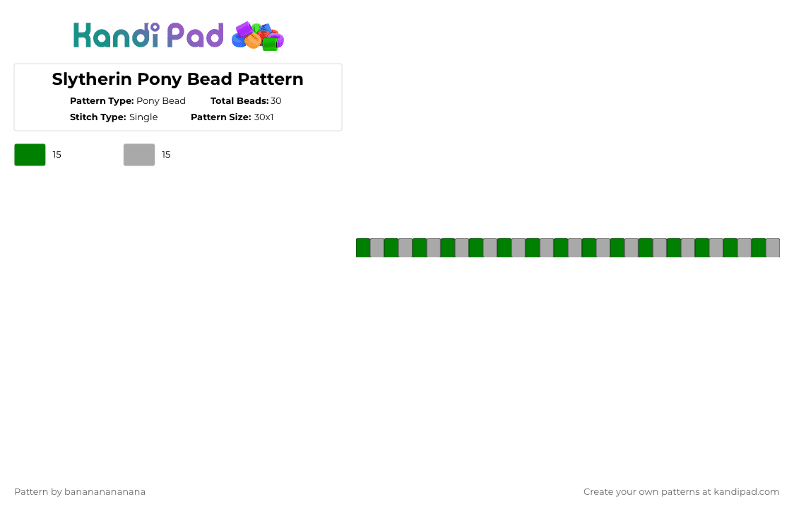 Slytherin Pony Bead Pattern - Pony Bead Pattern by banananananana on Kandi Pad - green,beige