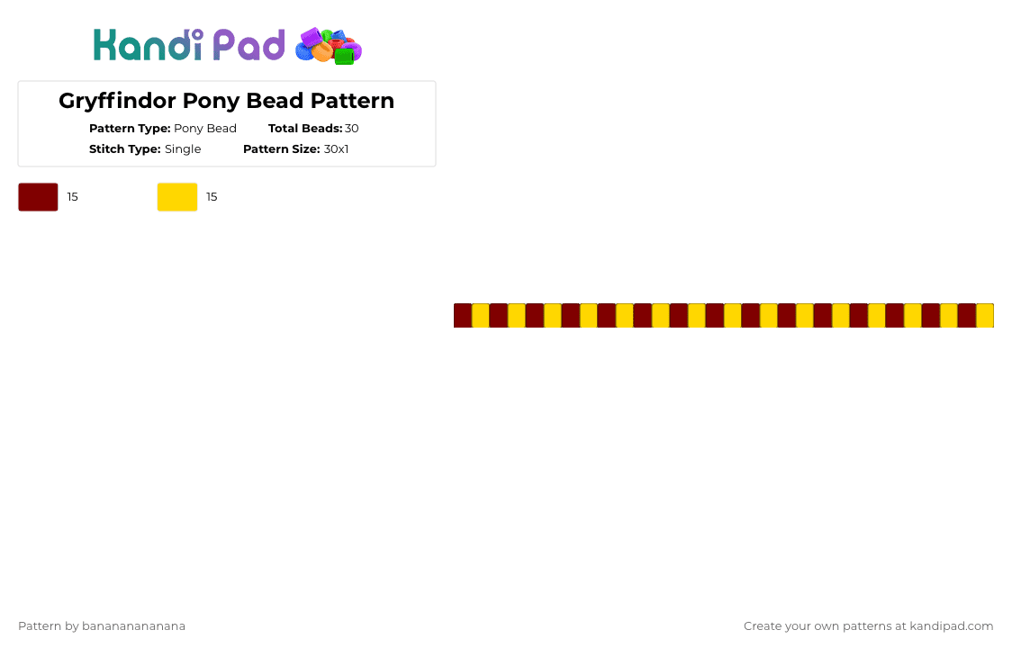 Gryffindor Pony Bead Pattern - Pony Bead Pattern by banananananana on Kandi Pad - brown,yellow