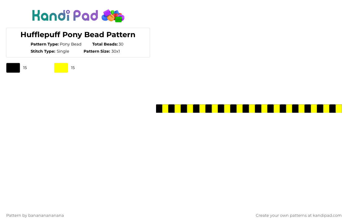 Hufflepuff Pony Bead Pattern - Pony Bead Pattern by banananananana on Kandi Pad - black,yellow