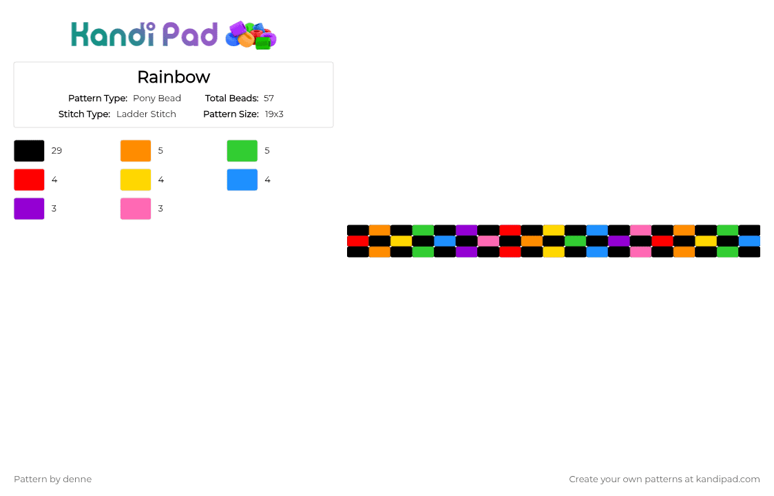 Rainbow - Pony Bead Pattern by denne on Kandi Pad - black,orange,green,colorful