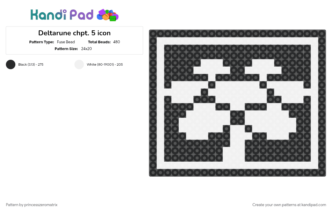 Deltarune chpt. 5 icon - Fuse Bead Pattern by princesszeromatrix on Kandi Pad - black, white