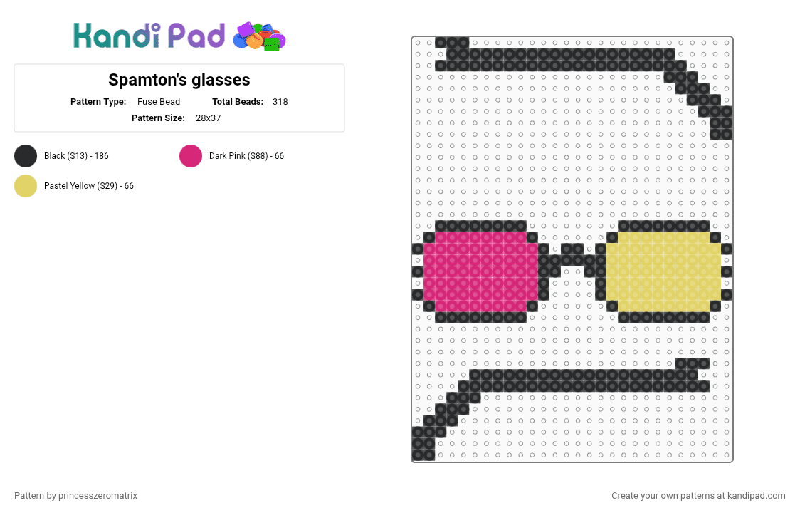 Spamton\'s glasses - Fuse Bead Pattern by princesszeromatrix on Kandi Pad - pink, yellow