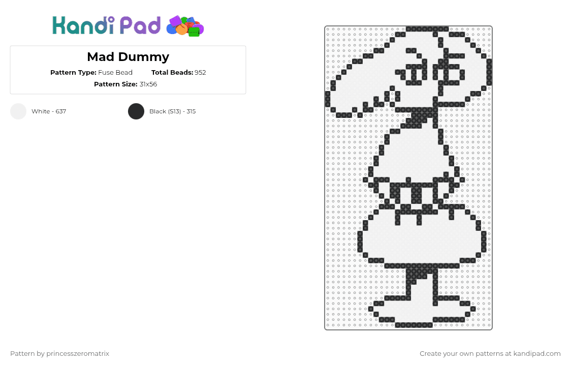 Mad Dummy - Fuse Bead Pattern by princesszeromatrix on Kandi Pad - black,white