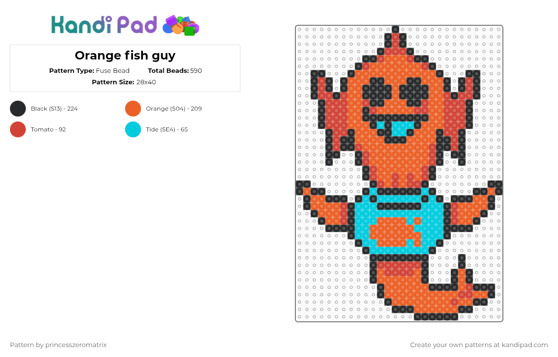 Orange fish guy - Fuse Bead Pattern by princesszeromatrix on Kandi Pad - orange,undertale