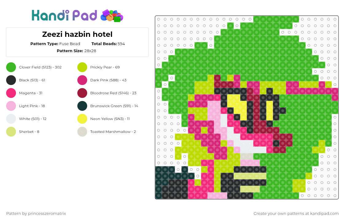 Zeezi hazbin hotel - Fuse Bead Pattern by princesszeromatrix on Kandi Pad - green,hazbin hotel