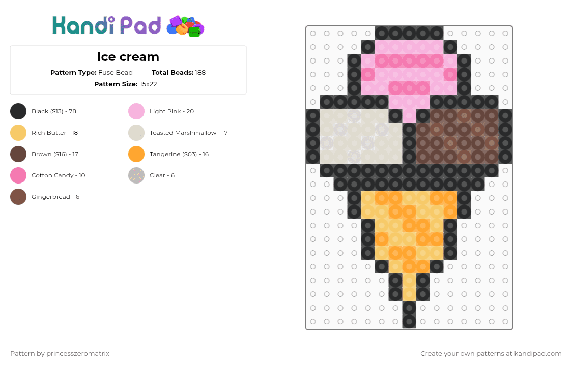 Ice cream - Fuse Bead Pattern by princesszeromatrix on Kandi Pad - beige,brown,pink,yellow,cotdicecream