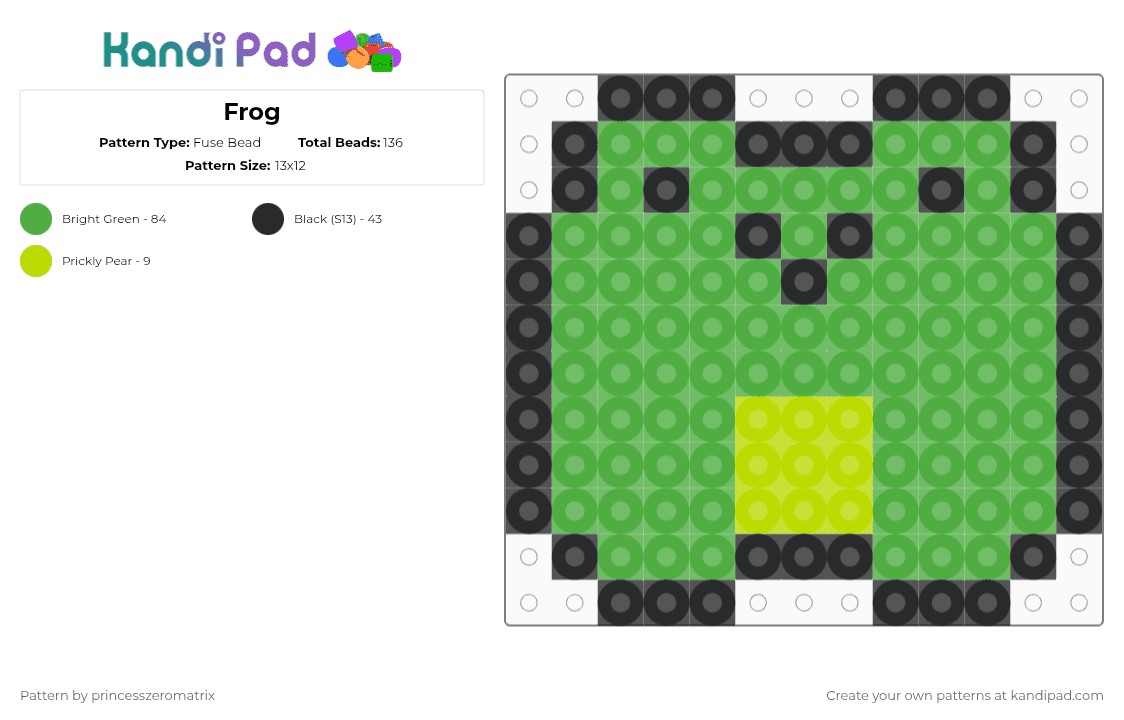 Frog - Fuse Bead Pattern by princesszeromatrix on Kandi Pad - black,green,little guy,frog