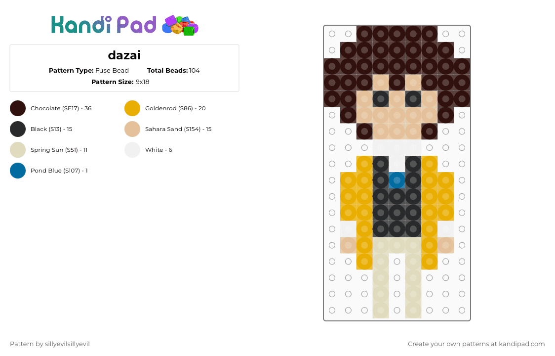 dazai - Fuse Bead Pattern by sillyevilsillyevil on Kandi Pad - beige, brown, bsd, bungo stray dogs, dazai, orange, osamu dazai