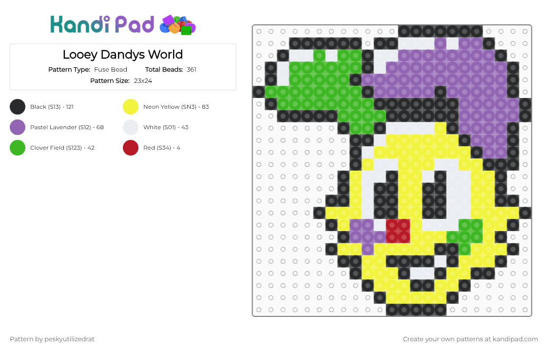 Looey Dandys World - Fuse Bead Pattern by peskyutilizedrat on Kandi Pad - yellow,pink