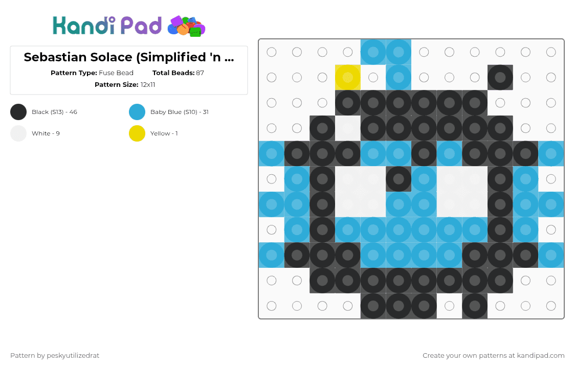 Sebastian Solace (Simplified \'n Mini) - Fuse Bead Pattern by peskyutilizedrat on Kandi Pad - light blue,sebastiansolace,robloxpressure,sebastianpressure,sebastian,pressure,roblox