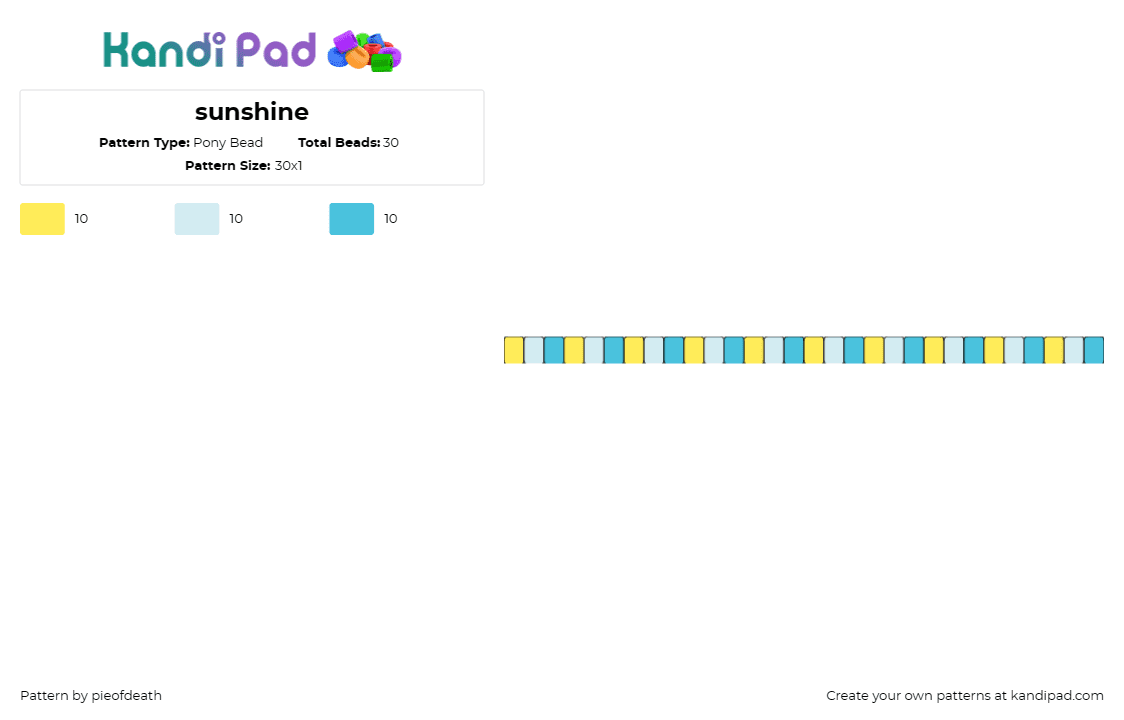 sunshine - Pony Bead Pattern by pieofdeath on Kandi Pad - summer,sunshine,single,bracelet,yellow,teal